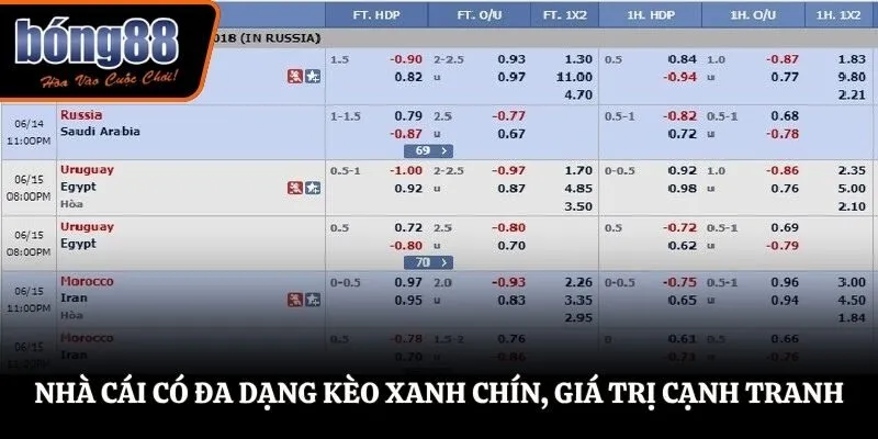 Nhà cái có đa dạng kèo xanh chín, giá trị cạnh tranh